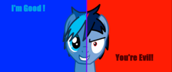 Size: 1334x561 | Tagged: safe, artist:sonicdom7, oc, oc:karma, pony, two sided posters, evil, good, male, stallion