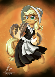 Size: 565x800 | Tagged: safe, artist:pyropk, applejack, earth pony, pony, g4, cliffside (animated series), clothes, cordie, cosplay, costume, female, pincers, skirt, solo