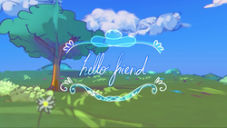 Size: 1920x1080 | Tagged: safe, artist:alumx, field, hello friend (animation), no pony, opening, scenery, text, title screen, tree