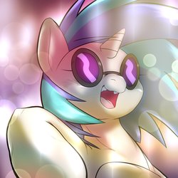 Size: 1536x1536 | Tagged: safe, artist:kurogewapony, dj pon-3, vinyl scratch, pony, unicorn, g4, cute, female, mare, open mouth, smiling, solo, sunglasses