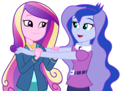 Size: 2338x1769 | Tagged: safe, artist:sketchmcreations, edit, editor:slayerbvc, vector edit, dean cadance, princess cadance, princess luna, vice principal luna, equestria girls, g4, my little pony equestria girls: friendship games, creepy, creepy smile, duo, faic, female, no makeup edit, simple background, smiling, transparent background, vector