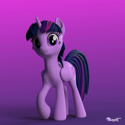 Size: 2160x2160 | Tagged: safe, artist:lightningflame, twilight sparkle, alicorn, pony, g4, 3d, alternate hairstyle, blender, blender cycles, cute, female, high res, looking at you, mare, raised hoof, simple background, smiling, solo, twiabetes, twilight sparkle (alicorn), wings