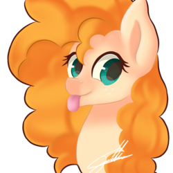 Size: 1181x1181 | Tagged: safe, artist:sweetkllrvane, pear butter, earth pony, pony, g4, :p, female, mare, signature, silly, simple background, solo, tongue out, transparent background