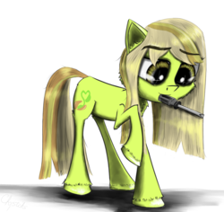 Size: 1500x1418 | Tagged: safe, artist:chopsticks, oc, oc only, earth pony, pony, cheek fluff, ear fluff, female, hoof fluff, raised hoof, screwdriver, solo, teenager