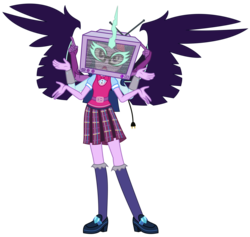 Size: 3481x3302 | Tagged: safe, artist:sketchmcreations, sci-twi, twilight sparkle, equestria girls, g4, my little pony equestria girls: friendship games, echo (vocaloid), high res, midnight sparkle, multiple arms, simple background, solo, television, transparent background, vector, vocaloid