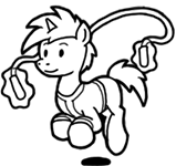 Size: 159x150 | Tagged: safe, artist:crazyperson, pony, unicorn, fallout equestria, fallout equestria: commonwealth, black and white, clothes, fanfic art, generic pony, grayscale, jump rope, jumpsuit, magic, magic aura, monochrome, picture for breezies, simple background, solo, transparent background, vault suit