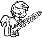 Size: 167x150 | Tagged: safe, artist:crazyperson, pony, unicorn, fallout equestria, fallout equestria: commonwealth, black and white, clothes, face mask, fanfic art, generic pony, grayscale, gun, jumpsuit, magic, magic aura, monochrome, picture for breezies, shotgun, simple background, telekinesis, transparent background, vault suit, weapon