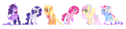 Size: 2416x559 | Tagged: safe, artist:anisa-mlp222, applejack, fluttershy, pinkie pie, rainbow dash, rarity, twilight sparkle, alicorn, pony, g4, alternate design, clothes, mane six, simple background, socks, transparent background, twilight sparkle (alicorn)