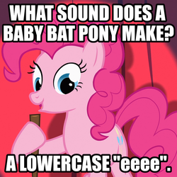 Size: 1079x1080 | Tagged: safe, edit, edited screencap, screencap, pinkie pie, earth pony, pony, baby cakes, g4, broom, caption, cropped, curtains, eeee, image macro, joke, meme, text