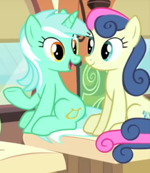 Size: 545x627 | Tagged: safe, screencap, bon bon, lyra heartstrings, sweetie drops, earth pony, pony, g4, rarity's biggest fan, cropped, duo, female, ponies sitting next to each other, shipping fuel, sitting