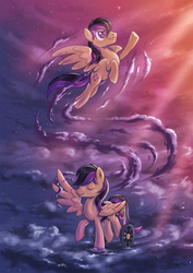 Size: 1413x2000 | Tagged: safe, artist:stasysolitude, stellar eclipse, pony, g4, cloud, dream, flying, handicapped, male, self ponidox, solo, walking, wheelchair