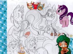Size: 1280x952 | Tagged: safe, artist:1racat, starlight glimmer, pony, unicorn, g4, chocolate, female, food, glasses, hot chocolate, monochrome, mug, necktie, pencil drawing, sketch, solo, traditional art