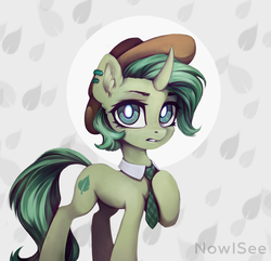 Size: 2161x2086 | Tagged: safe, artist:inowiseei, oc, oc only, oc:peppermint, pony, unicorn, female, hat, high res, mare, necktie, solo