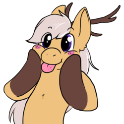 Size: 512x512 | Tagged: source needed, safe, artist:wishwasher, oc, oc only, oc:antler pone, original species, pony, :p, antlers, chest fluff, clothes, cute, female, happy, silly, simple background, smiling, socks, solo, tongue out, transparent background