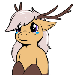Size: 512x512 | Tagged: source needed, safe, artist:wishwasher, oc, oc only, oc:antler pone, original species, pony, antlers, chest fluff, clothes, crying, female, sad, simple background, socks, solo, transparent background