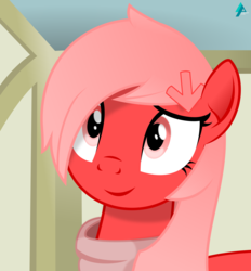 Size: 1800x1936 | Tagged: safe, artist:arifproject, oc, oc only, oc:downvote, pony, derpibooru, g4, clothes, derpibooru ponified, happy, messy mane, meta, ponified, scarf, simple background, smiling, solo, vector