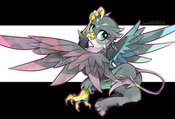 Size: 1800x1221 | Tagged: safe, artist:tyuubatu, gabby, griffon, g4, abstract background, claws, cute, female, paws, solo, underpaw, wings
