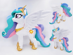 Size: 1876x1428 | Tagged: safe, artist:epicrainbowcrafts, princess celestia, alicorn, pony, g4, female, hoof shoes, horn, irl, jewelry, mare, necklace, photo, plushie, regalia, spread wings, standing, tiara, wings