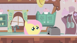 Size: 1280x720 | Tagged: safe, artist:dsiak, fluttershy, pony, g4, adorable distress, animated, bread, cute, female, floppy ears, food, gif, kitchen, loop, pointy ponies, scared, shaking, shyabetes, teary eyes, toast, toaster