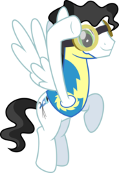 Size: 6000x8693 | Tagged: safe, artist:chainchomp2, mercury, starry eyes (character), pegasus, pony, g4, wonderbolts academy, absurd resolution, background pony, clothes, flying, goggles, male, salute, simple background, solo, stallion, transparent background, uniform, vector, wonderbolt trainee uniform