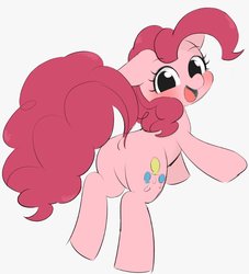 Size: 918x1013 | Tagged: safe, artist:manachaaaaaaaa, pinkie pie, earth pony, pony, g4, balloonbutt, butt, cute, diapinkes, dock, featureless crotch, female, looking back, mare, plot, solo
