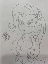 Size: 1533x2048 | Tagged: safe, artist:theanimefanz, trixie, equestria girls, g4, abs, female, female symbol, grand and muscular trixie, monochrome, solo, traditional art, twitter link