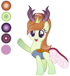 Size: 1772x1936 | Tagged: safe, artist:diamond-chiva, oc, oc only, oc:jade blossom, changepony, hybrid, pony, female, offspring, parent:princess celestia, parent:thorax, parents:thoralestia, reference sheet, simple background, solo, transparent background