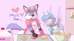 Size: 1920x1080 | Tagged: safe, artist:php93, oc, oc:lawrence, oc:stargrazer, changeling, anthro, changeling oc, cookie, cooking, diaper, diaper fetish, fetish, food, furry, milk, non-baby in diaper, refrigerator