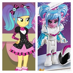 Size: 3500x3500 | Tagged: safe, pixel pizazz, equestria girls, g4, comparison, high res, lego, look-alike, mini-doll, pigtails, similar, spoilers for another series, sweet mayhem, the lego movie, the lego movie 2: the second part, twintails