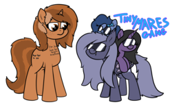 Size: 1915x1195 | Tagged: safe, artist:moonatik, oc, oc only, oc:rivibaes, oc:selenite, oc:sign, oc:whinny, bat pony, earth pony, pony, unicorn, bat pony oc, body writing, bored, bow, disinterested, female, gang, hair bow, height difference, horse riding a horse, long mane, mare, ponies riding ponies, riding, short, simple background, sitting on pony, size comparison, size difference, sunglasses, text, transparent background, writing