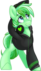 Size: 1024x1756 | Tagged: safe, artist:kellythedrawinguni, oc, oc only, earth pony, pony, clothes, headphones, hoodie, male, simple background, solo, stallion, transparent background
