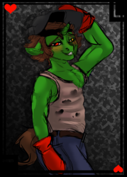 Size: 1248x1740 | Tagged: safe, artist:brainiac, oc, oc only, oc:servus liber, unicorn, anthro, armpits, blushing, broken horn, chest fluff, floppy ears, horn, male, solo, stallion, welder, welding mask