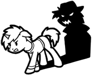 Size: 188x150 | Tagged: safe, artist:crazyperson, pony, unicorn, fallout equestria, fallout equestria: commonwealth, black and white, clothes, fanfic art, fedora, generic pony, grayscale, hat, jumpsuit, monochrome, picture for breezies, shadow, simple background, transparent background, vault suit