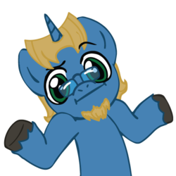 Size: 500x500 | Tagged: safe, artist:droakir, oc, oc only, pony, unicorn, beard, colored hooves, facial hair, glasses, horn, male, shrug, shrugpony, simple background, solo, stallion, transparent background