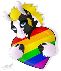 Size: 1100x1280 | Tagged: safe, artist:studiotoxic, oc, oc only, pony, gay pride flag, lgbt, pride, pride flag, pride flag earrings, pride flag heart, solo, ych example, ych result