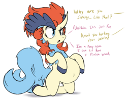 Size: 1024x829 | Tagged: safe, artist:fiyawerks, artist:leedoyoung, edit, oc, oc only, oc:keldia, keldeo, pony, 1000 hours in ms paint, anatomically incorrect, barely pony related, cute, dialogue, female, incorrect leg anatomy, kneeling, offscreen character, pokémon, ponified, pregnant, pregnant edit, sitting, solo, talking