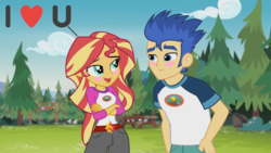 Size: 1280x720 | Tagged: safe, edit, edited screencap, screencap, flash sentry, sunset shimmer, equestria girls, g4, my little pony equestria girls: legend of everfree, female, i love you, male, ship:flashimmer, shipping, straight