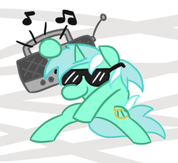 Size: 600x550 | Tagged: safe, artist:jargon scott, lyra heartstrings, pony, unicorn, g4, abstract background, boombox, dancing, female, mare, solo, sunglasses