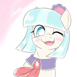 Size: 1536x1536 | Tagged: safe, artist:kurogewapony, coco pommel, pony, g4, blushing, bust, cocobetes, cute, female, flower, flower in hair, happy, looking at you, one eye closed, open mouth, solo, wink