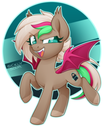 Size: 799x974 | Tagged: safe, artist:sickly-sour, oc, oc only, oc:data breach, bat pony, pony, bat wings, commission, fangs, female, open mouth, simple background, smiling, solo, transparent background, wings