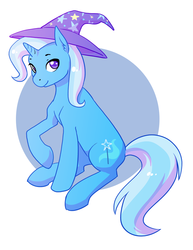 Size: 1280x1656 | Tagged: safe, artist:thiefofcookies, trixie, pony, unicorn, g4, abstract background, clothes, colored pupils, cute, diatrixes, ear fluff, female, hat, looking at you, mare, sitting, smiling, solo, trixie's hat