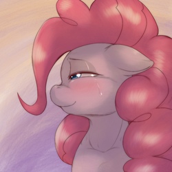 Size: 1536x1536 | Tagged: safe, artist:kurogewapony, pinkie pie, earth pony, pony, g4, crying, female, floppy ears, mare, smiling, solo