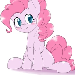 Size: 1536x1536 | Tagged: safe, artist:kurogewapony, pinkie pie, earth pony, pony, g4, blushing, cute, diapinkes, female, mare, sitting, solo