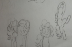 Size: 2607x1712 | Tagged: safe, artist:shehaveboththings, pinkie pie, earth pony, pony, g4, armpits, ballet, female, monochrome, smiling, solo, traditional art