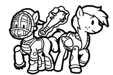 Size: 225x150 | Tagged: safe, artist:crazyperson, pegasus, pony, fallout equestria, fallout equestria: commonwealth, black and white, diamond city, fanfic art, generic pony, grayscale, magic, magic aura, monochrome, picture for breezies, simple background, spiked club, telekinesis, transparent background