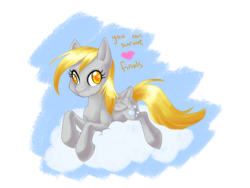 Size: 900x675 | Tagged: safe, artist:thiefofcookies, derpy hooves, pegasus, pony, g4, cloud, cutie mark, female, finals, heart, mare, motivational, positive ponies, simple background, smiling, solo, transparent background