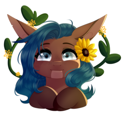 Size: 2008x2007 | Tagged: safe, artist:ohhoneybee, oc, oc only, pony, female, flower, flower in hair, high res, mare, simple background, solo, sunflower, transparent background