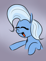 Size: 300x400 | Tagged: safe, artist:ponetistic, trixie, pony, g4, cheerful, chest fluff, colored background, eyes closed, happy, laughing, open mouth, pointing, smiling, solo, waist up