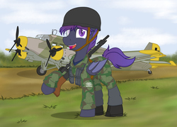 Size: 2620x1876 | Tagged: safe, artist:xphil1998, oc, oc only, bat pony, pony, bat pony oc, clothes, fallschirmjäger, fg42, german, germany, junkers ju 52/3m, military, military pony, military uniform, paratrooper, plane, soldier, solo, song in the comments, stahlhelm, uniform, world war ii