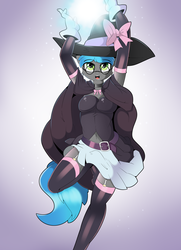 Size: 1200x1653 | Tagged: safe, artist:xorza, oc, oc only, oc:key turner, anthro, anthro oc, armpits, belly button, belt, clothes, cute, femboy, garter belt, garters, glasses, gloves, hat, latex, male, miniskirt, open mouth, skirt, socks, solo, stockings, thigh highs